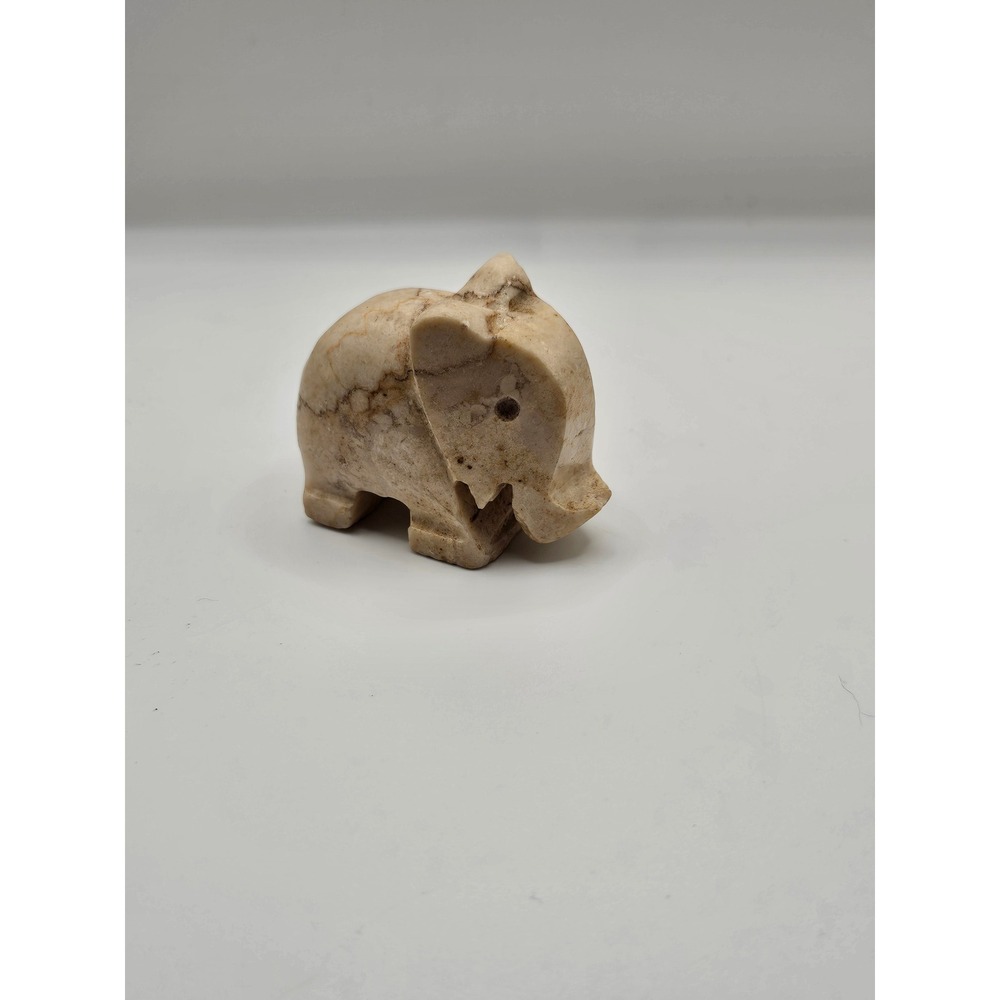 Vintage Hand Carved Stone Elephant Figurine Natural Marbled Soapstone Miniature